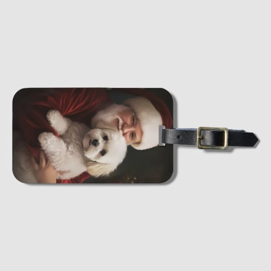 Bichon Frise met Sinterklaas Feestelijke Kerstmis Bagagelabel (Voorkant (horizontaal))
