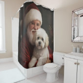 Bichon Frise met Sinterklaas Feestelijke Kerstmis Douchegordijn (In situ)