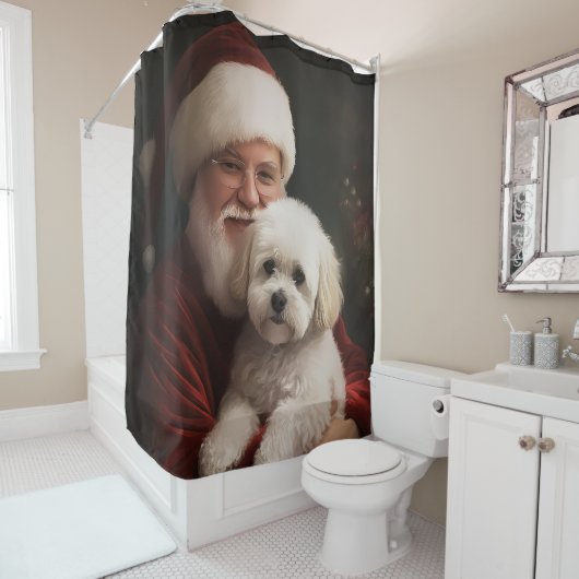 Bichon Frise met Sinterklaas Feestelijke Kerstmis Douchegordijn (In situ)