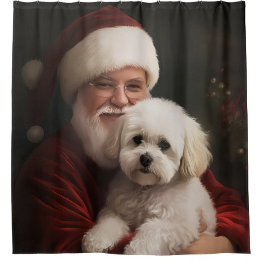 Bichon Frise met Sinterklaas Feestelijke Kerstmis Douchegordijn (Voorkant)