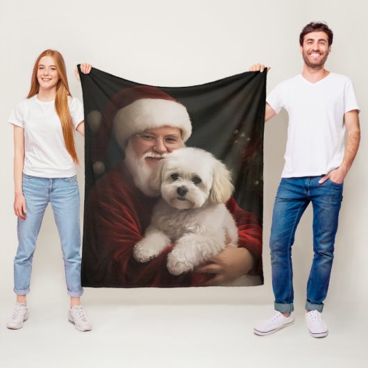 Bichon Frise met Sinterklaas Feestelijke Kerstmis Fleece Deken (In situ)