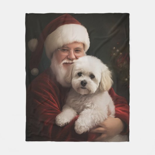 Bichon Frise met Sinterklaas Feestelijke Kerstmis Fleece Deken (Voorkant)