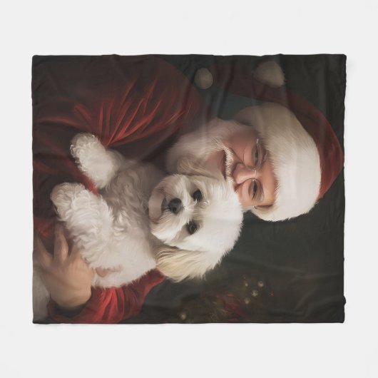 Bichon Frise met Sinterklaas Feestelijke Kerstmis Fleece Deken (Voorkant (Horizontaal))