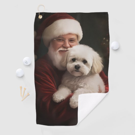 Bichon Frise met Sinterklaas Feestelijke Kerstmis Golfhanddoek (Insitu)