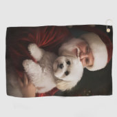 Bichon Frise met Sinterklaas Feestelijke Kerstmis Golfhanddoek (Horizontaal)