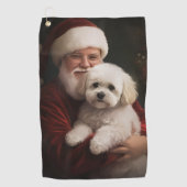 Bichon Frise met Sinterklaas Feestelijke Kerstmis Golfhanddoek (Voorkant)