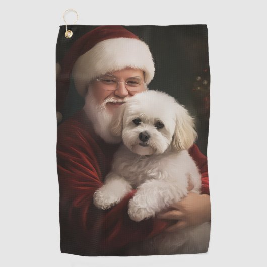 Bichon Frise met Sinterklaas Feestelijke Kerstmis Golfhanddoek (Voorkant)