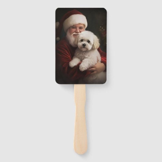 Bichon Frise met Sinterklaas Feestelijke Kerstmis Handwaaier (Achterkant)