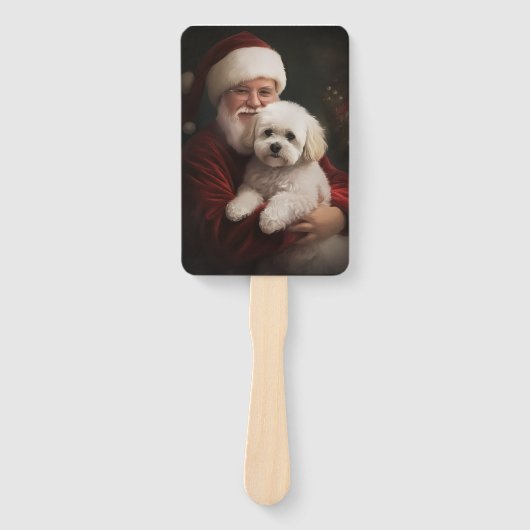 Bichon Frise met Sinterklaas Feestelijke Kerstmis Handwaaier (Voorkant)