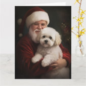 Bichon Frise met Sinterklaas Feestelijke Kerstmis Kaart (Gele Bloem)