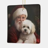 Bichon Frise met Sinterklaas Feestelijke Kerstmis Keramisch Ornament (Links)