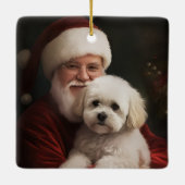 Bichon Frise met Sinterklaas Feestelijke Kerstmis Keramisch Ornament (Achterkant)