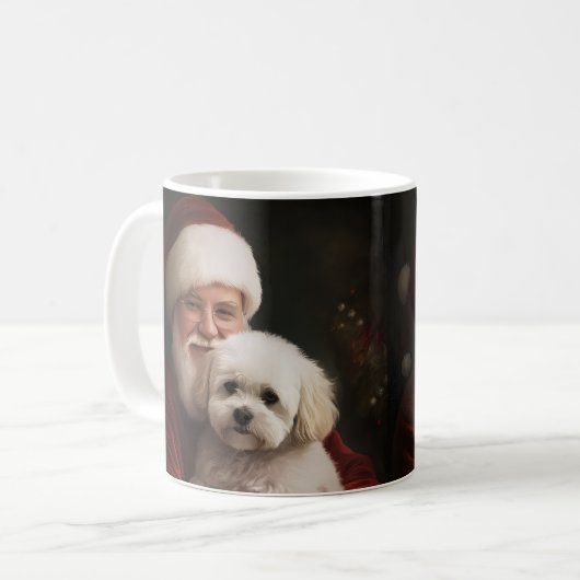 Bichon Frise met Sinterklaas Feestelijke Kerstmis Koffiemok (Voorkant links)