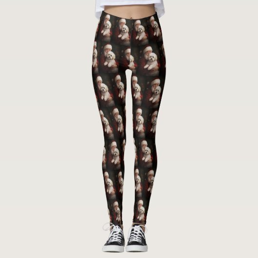 Bichon Frise met Sinterklaas Feestelijke Kerstmis Leggings (Voorkant)