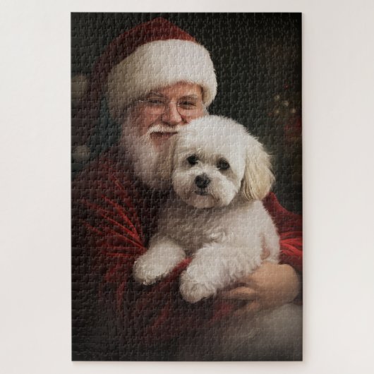 Bichon Frise met Sinterklaas Feestelijke Kerstmis Legpuzzel (Verticaal)