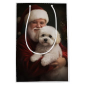 Bichon Frise met Sinterklaas Feestelijke Kerstmis Medium Cadeauzakje (Voorkant)
