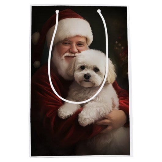 Bichon Frise met Sinterklaas Feestelijke Kerstmis Medium Cadeauzakje (Voorkant)