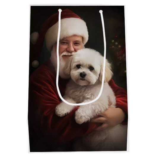 Bichon Frise met Sinterklaas Feestelijke Kerstmis Medium Cadeauzakje (Achterkant)