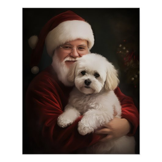 Bichon Frise met Sinterklaas Feestelijke Kerstmis Perfect Poster (Voorkant)
