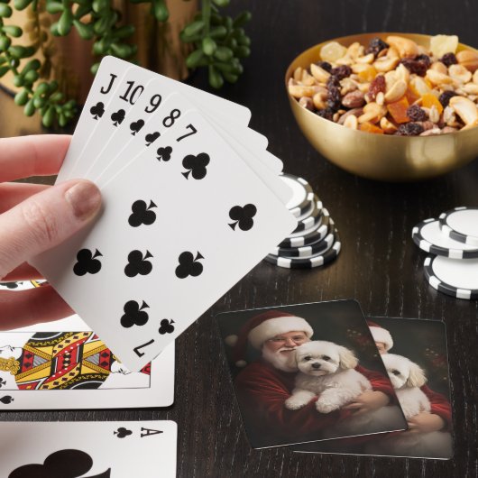 Bichon Frise met Sinterklaas Feestelijke Kerstmis Pokerkaarten (Insitu)