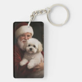 Bichon Frise met Sinterklaas Feestelijke Kerstmis Sleutelhanger (achterkant)
