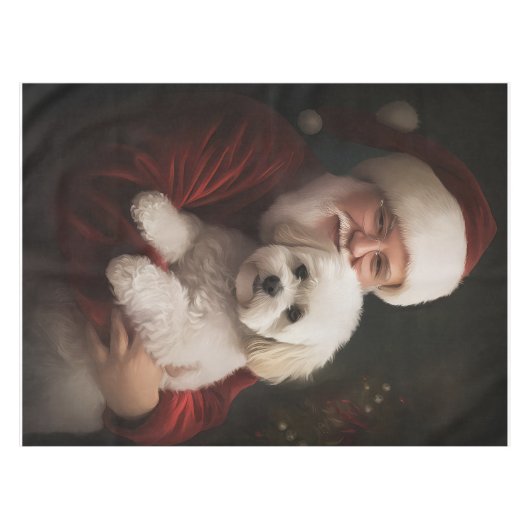 Bichon Frise met Sinterklaas Feestelijke Kerstmis Tafelkleed (Voorkant (Horizontaal))