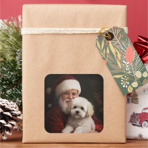 Bichon Frise met Sinterklaas Feestelijke Kerstmis Vierkante Sticker