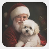 Bichon Frise met Sinterklaas Feestelijke Kerstmis Vierkante Sticker (Voorkant)