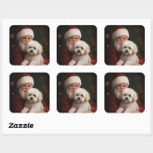 Bichon Frise met Sinterklaas Feestelijke Kerstmis Vierkante Sticker (Vel)