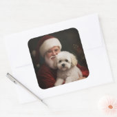 Bichon Frise met Sinterklaas Feestelijke Kerstmis Vierkante Sticker (Envelop)