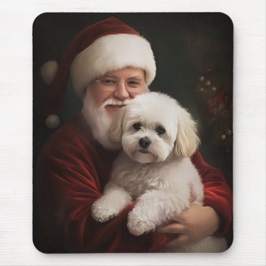 Bichon Frise met Sinterklaas Festive Kerstmis Muismat (Voorkant)