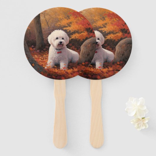 Bichon Frise n Autumn Leaves Herfst Inspire Handwaaier (Voorkant en achterkant)