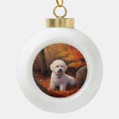 Bichon Frise n Autumn Leaves Herfst Inspire Keramische Bal Ornament (Voorkant)
