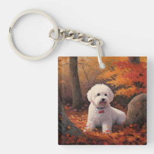 Bichon Frise n Autumn Leaves Herfst Inspire Sleutelhanger