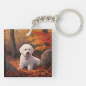 Bichon Frise n Autumn Leaves Herfst Inspire Sleutelhanger (Achterkant)