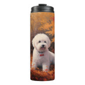 Bichon Frise n Autumn Leaves Herfst Inspire Thermosbeker (Voorkant)