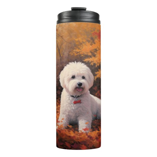 Bichon Frise n Autumn Leaves Herfst Inspire Thermosbeker (Voorkant)