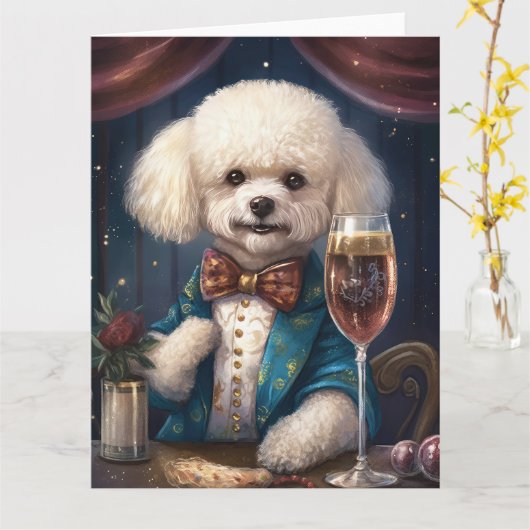 Bichon Frise Nieuwjaar Kaart (Gele Bloem)