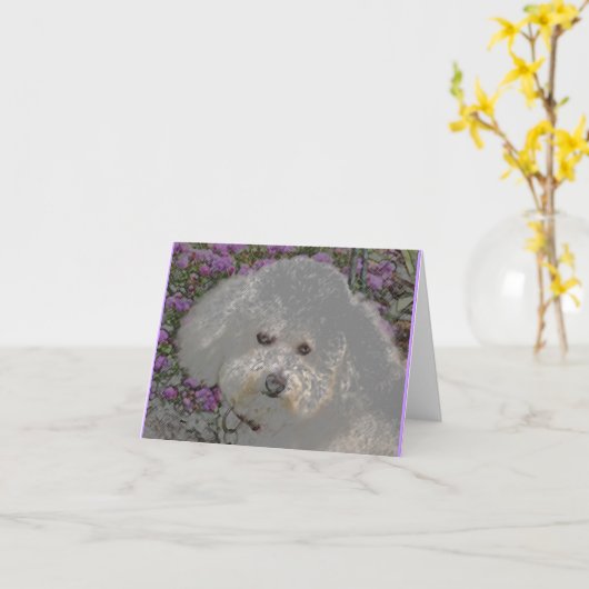 Bichon Frise Notecard Kaart (Gele Bloem)