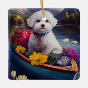 Bichon Frise op een peddel: Een landschappelijk av Keramisch Ornament