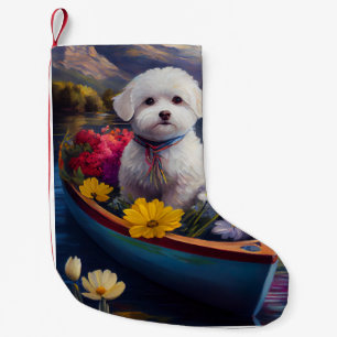 Bichon Frise op een peddel: een landschappelijk av Kleine Kerstsok
