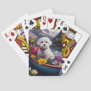 Bichon Frise op een peddel: Een landschappelijk av Pokerkaarten