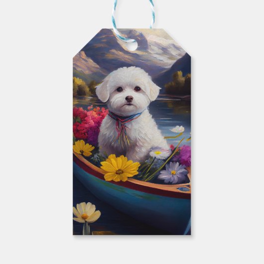 Bichon Frise op een peddel: Een Schilderachtig avo Cadeaulabel (Achterkant)