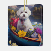 Bichon Frise op een peddel: Een Schilderachtig avo Keramisch Ornament (Links)