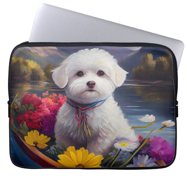 Bichon Frise op een peddel: Een Schilderachtig avo Laptop Sleeve (Voorkant)