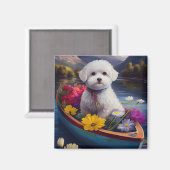 Bichon Frise op een peddel: Een Schilderachtig avo Magneet (Voorkant / Achterkant)