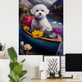 Bichon Frise op een peddel: Een Schilderachtig avo Poster (Thuiskantoor)