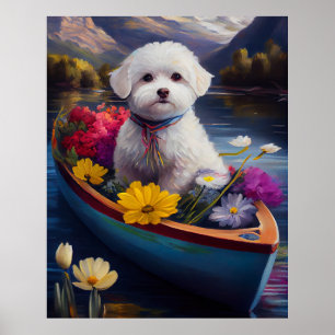 Bichon Frise op een peddel: Een Schilderachtig avo Poster