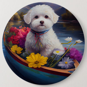 Bichon Frise op een peddel: Een Schilderachtig avo Ronde Button 6,0 Cm