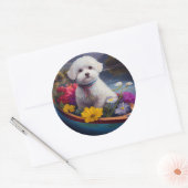 Bichon Frise op een peddel: Een Schilderachtig avo Ronde Sticker (Envelop)